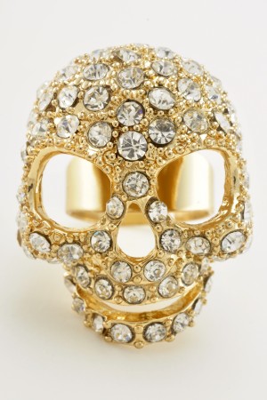 Gold Tone Full Rhinestone Skull Ring